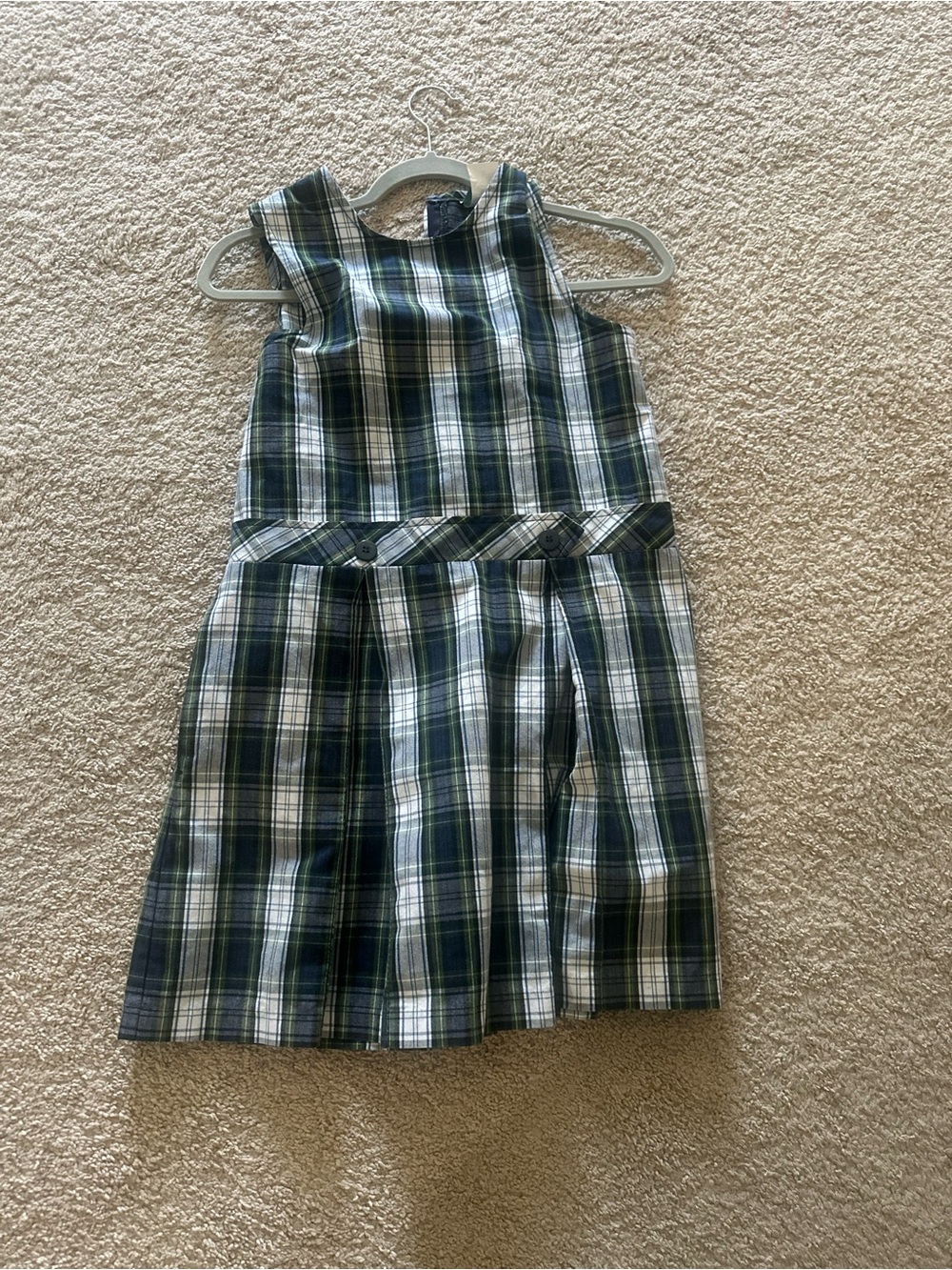 Girls Green Plaid School Skirted Jumper Dress